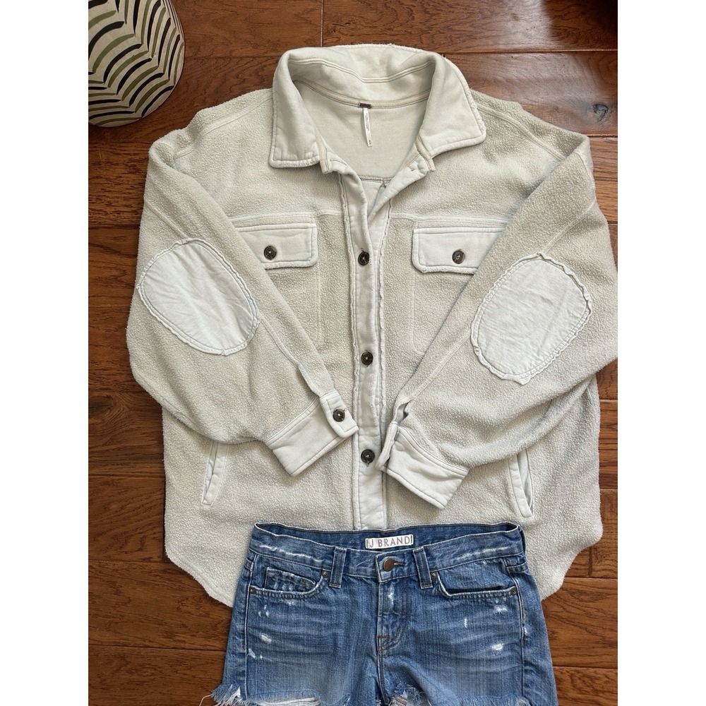 Free People Womens M Stone Grey Fleece Ruby Jacket Oversized Shacket Coat